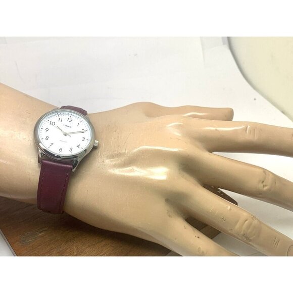 Timex Women's Watch TW2V36100 Indiglo Quartz Silver Dial Burgundy Leather 33mm - Picture 5 of 15